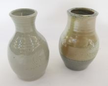 Two Ray Finch (1914-2012) for Winchcombe vases, viz:- one baluster shape with metallic yellow and