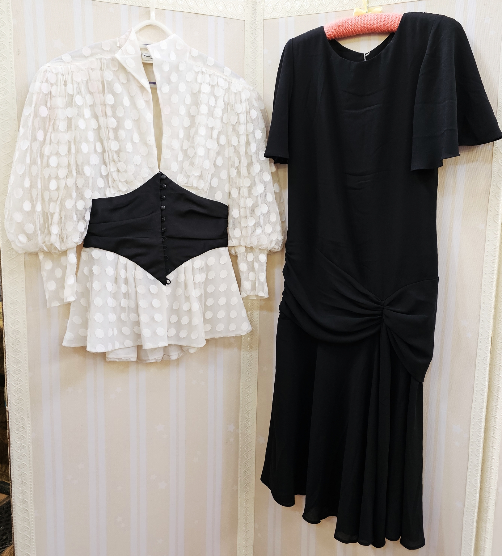 Frank Usher evening gown, strapless, black velvet bodice with a pink and black cut velvet full - Image 4 of 4