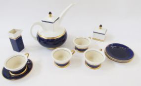 Hilton McConnica Emaux de Longwy pottery tea set, viz:- baluster coffee pot with elongated spout,