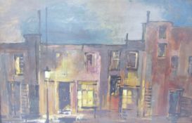 Deborah Jones  Oil on board Street scene lit by a dim lamppost, signed lower right, gilt framed,