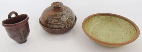 Ray Finch (1914-2012) for Winchcombe stoneware butter dish, circular with domed lid, with incised