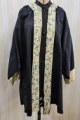 Chinese silk robe, black with embroidered borders, probably made for the Western market , 1920's,