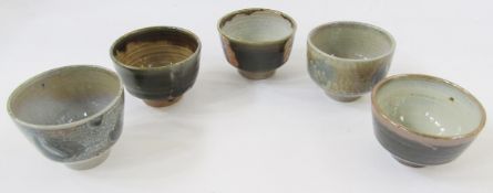 Five Ray Finch (1914-2012) for Winchcombe pottery tea bowls to include green and black glazed, 11.