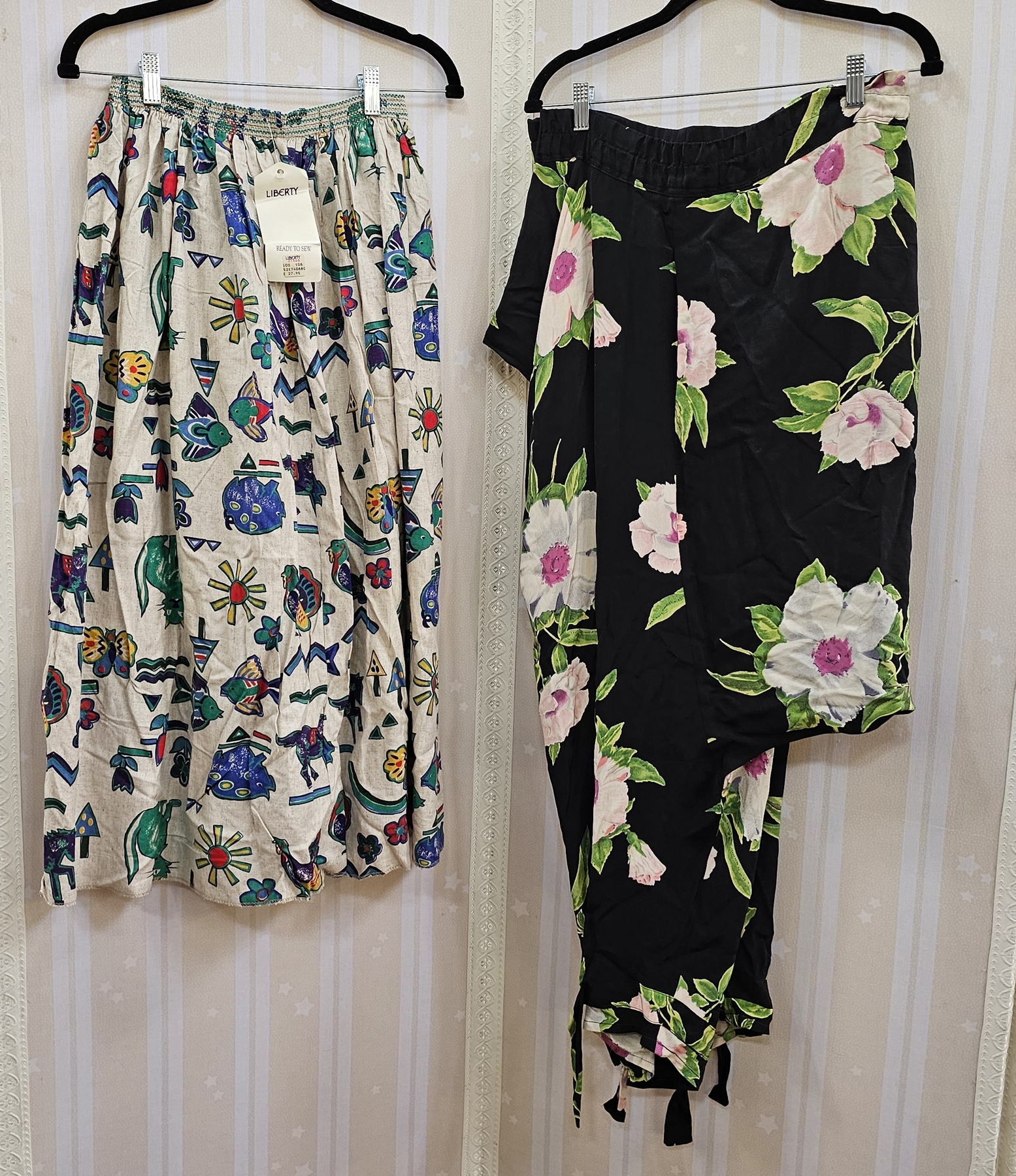 1970's cotton skirt, handkerchief hem, Liberty patterns, a black 1970's skirt with Aztec-style - Image 2 of 2