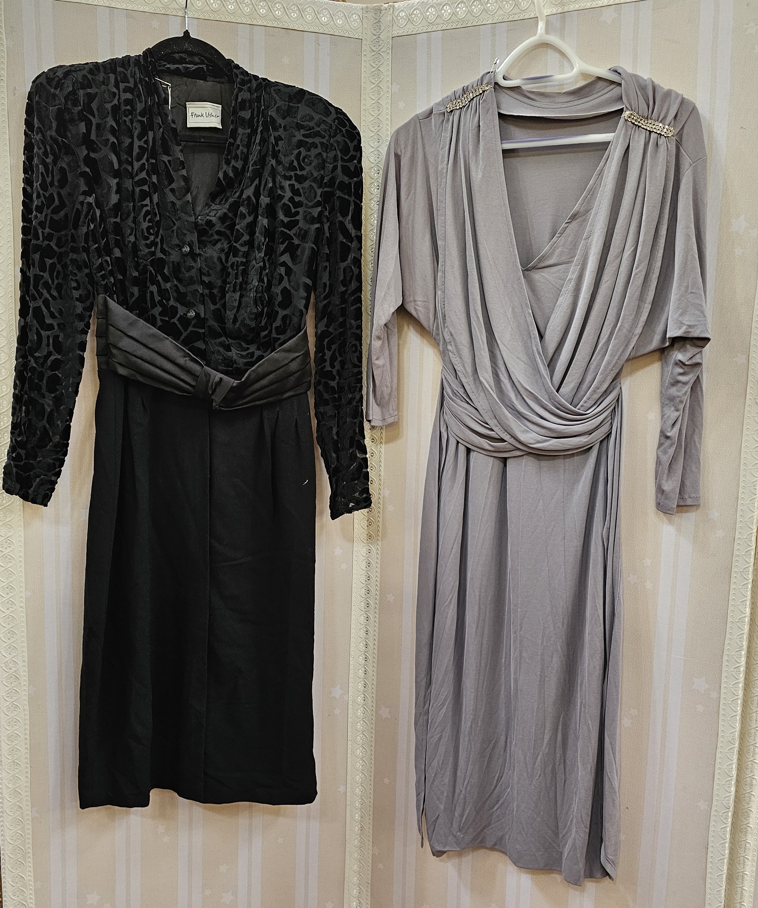 Frank Usher evening gown, strapless, black velvet bodice with a pink and black cut velvet full - Image 3 of 4