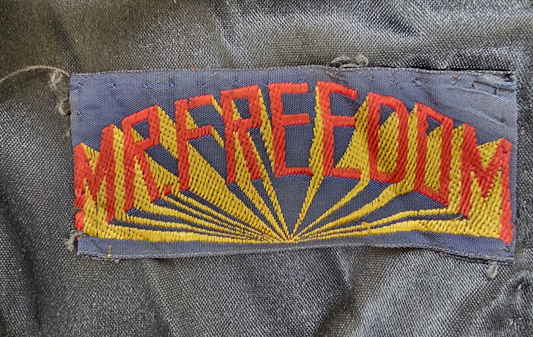 Mr Freedom 1970's leather bomber jacket, pink zip, knitted waistband and cuffs, the leather does - Image 3 of 3