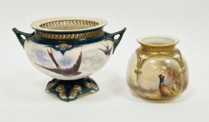 Royal Worcester porcelain lobed globular flower vase, early 20th century, printed puce factory