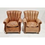 Pair of modern armchairs upholstered in leather, on short splayed supports (2)