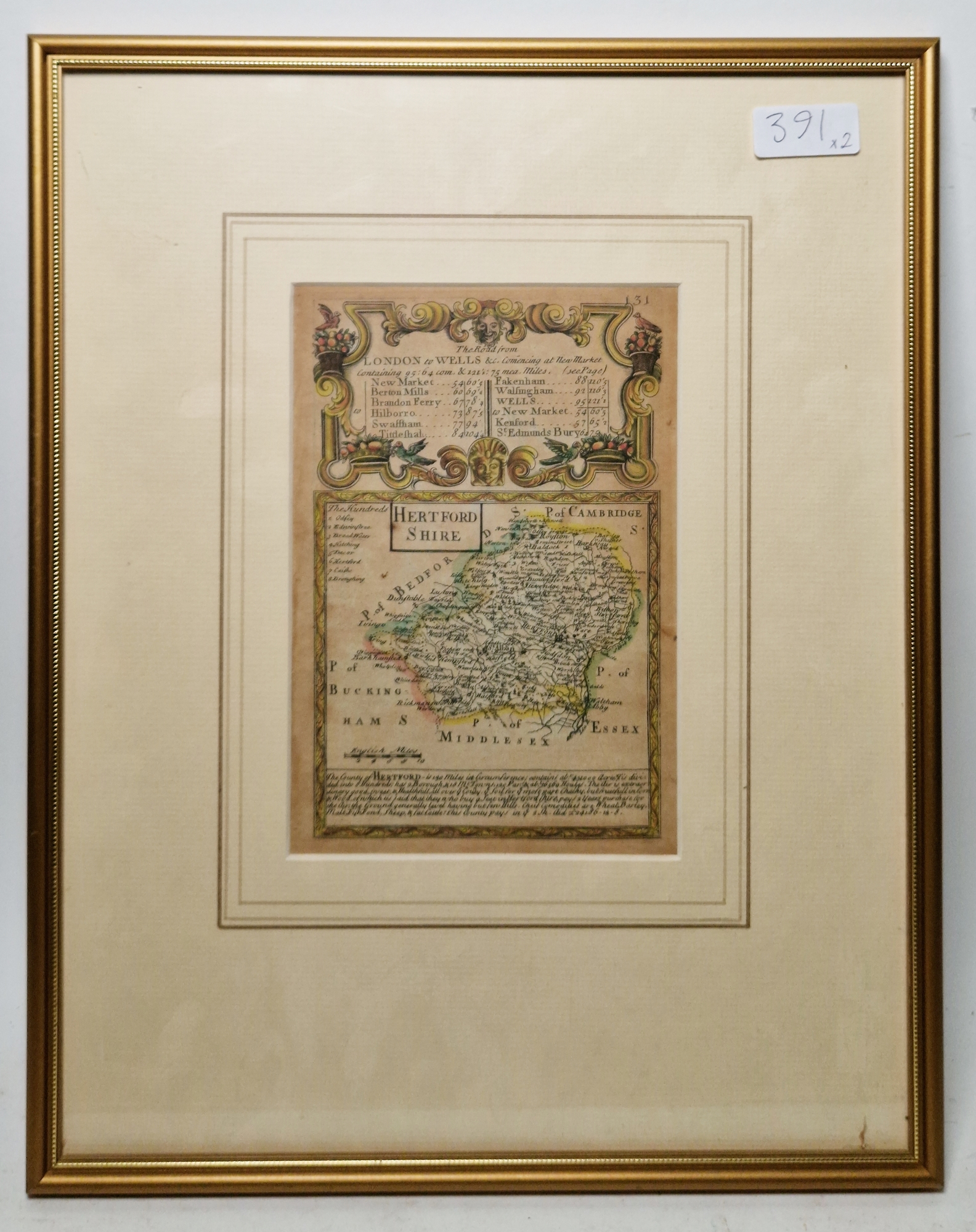 A 17th century hand coloured map 'Bedford Comitatus loim pars Cathifvclanorvm', by Wilhelm Kip, - Image 3 of 9