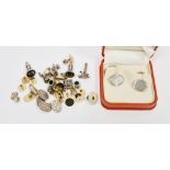 Pair of silver cufflinks with oval polished plates and chain links, in fitted case, and other