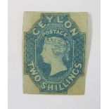 Ceylon stamp: Mint (washed) 2/- dull blue imperf, SG 12, cat £6500.
