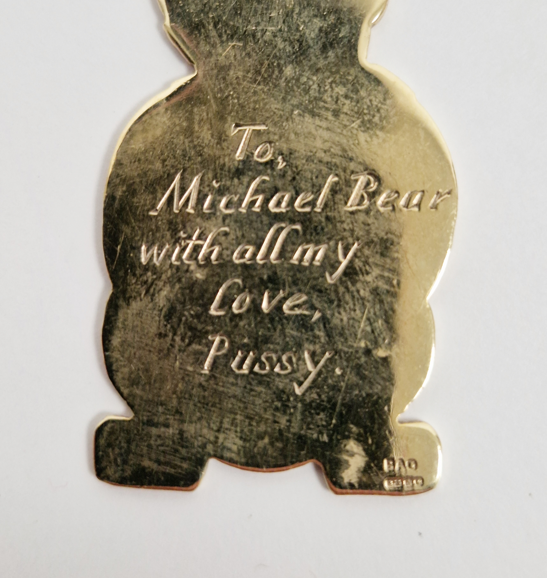 9ct gold pendant of Winnie the Pooh with a honeypot, with presentation inscription to the reverse, - Image 2 of 4