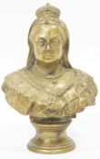 Late 19th century brass bust of Queen Victoria, inscribed VR 1837 1897, 19cm high