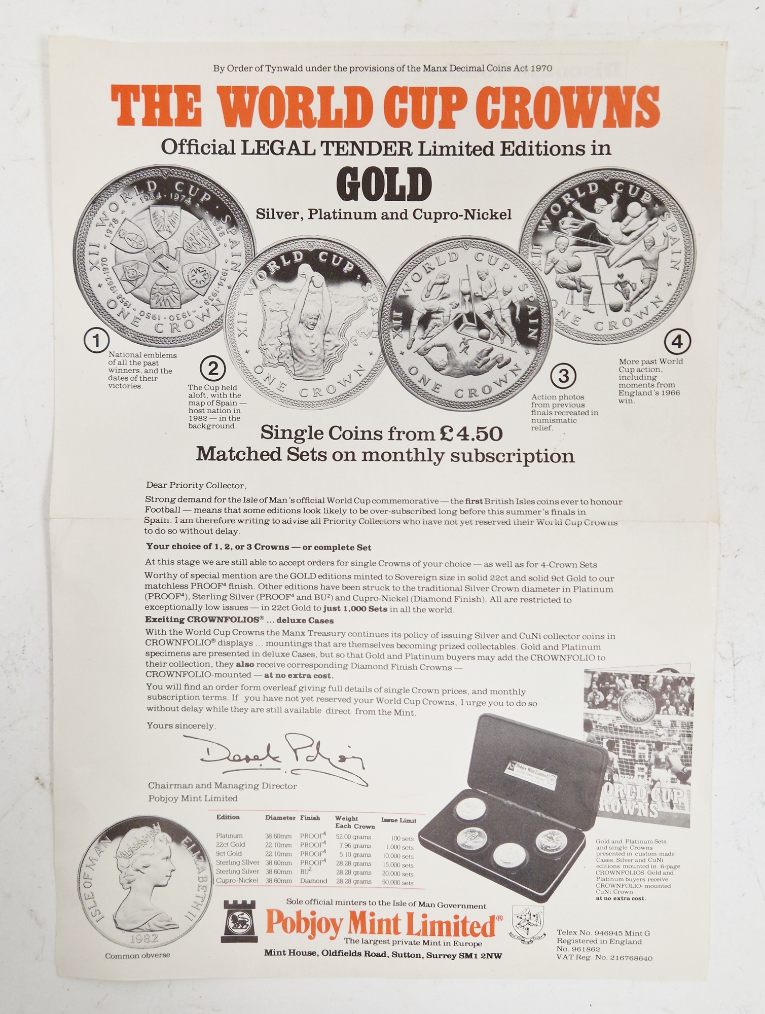 Pobjoy Mint set of four World Cup commemorative 1982 crowns with certificate - Image 7 of 7