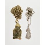 9ct gold pendant of Winnie the Pooh with a honeypot, with presentation inscription to the reverse,