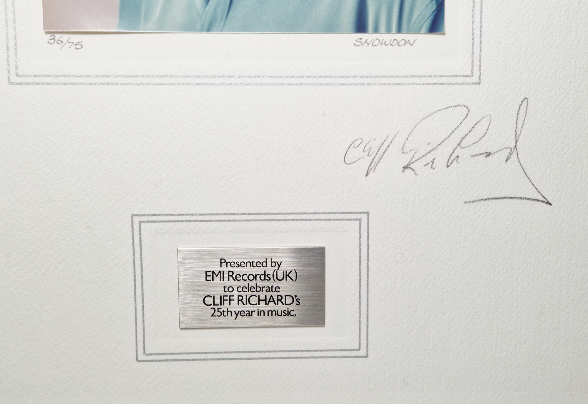 Lord Snowdon limited edition photograph of Cliff Richard, circa 1980's, signed to the mount in - Image 2 of 2