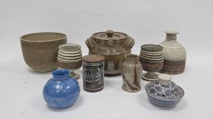 Quantity of studio pottery to include Broadstairs Pottery carafe and two goblets, The Friars