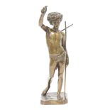 After Paul Dubois (1830-1887) a bronze figure of Saint Jean Baptiste, signed P. Dubois, with a
