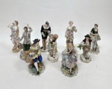 Collection of continental porcelain figures in the Meissen-style, late 19th century, various