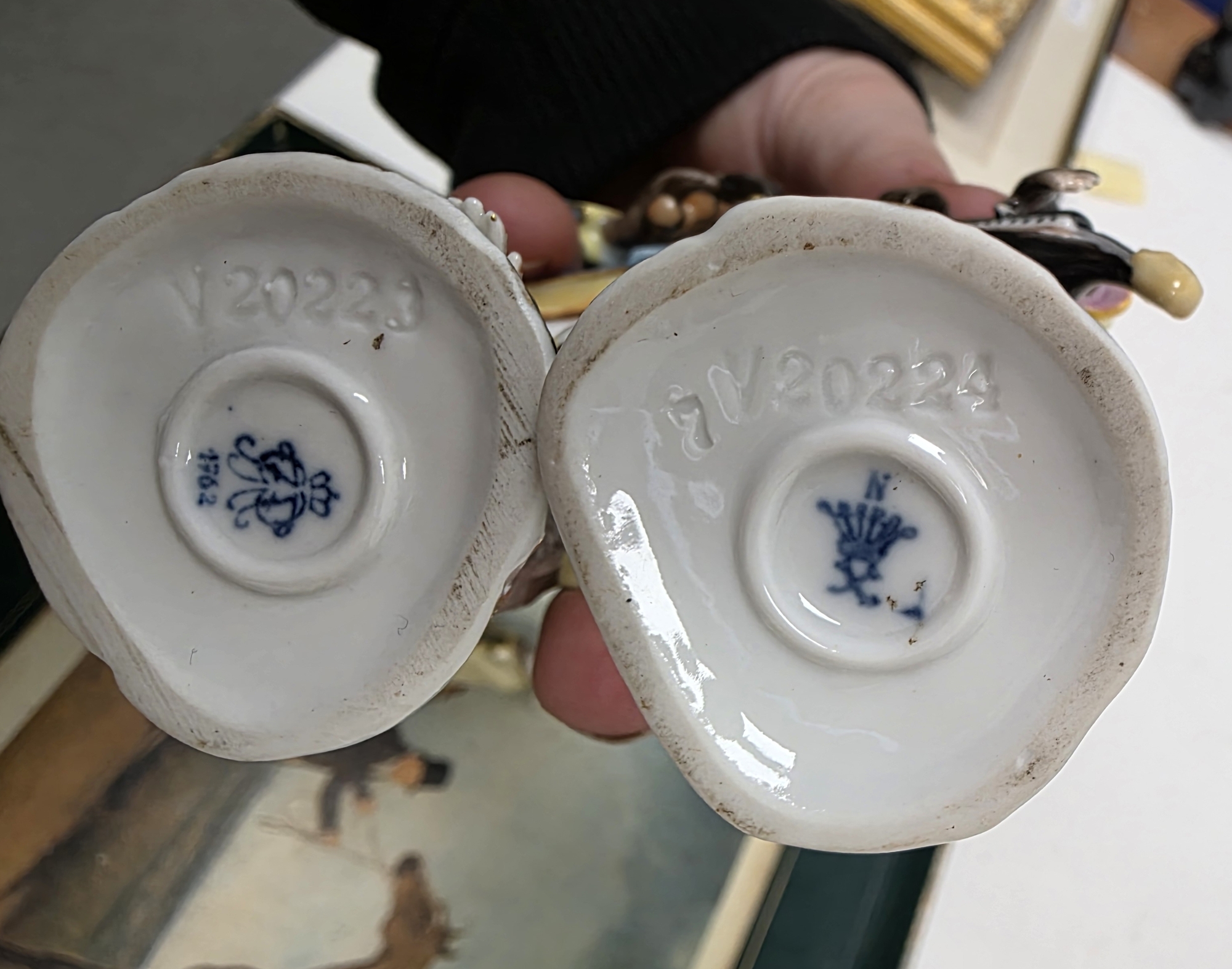 Pair of Dresden porcelain figures of Malabars, 20th century, printed blue marks, impressed numerals, - Image 3 of 8