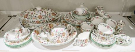Minton bone china Haddon Hall pattern part dinner service, 20th century, printed brown factory
