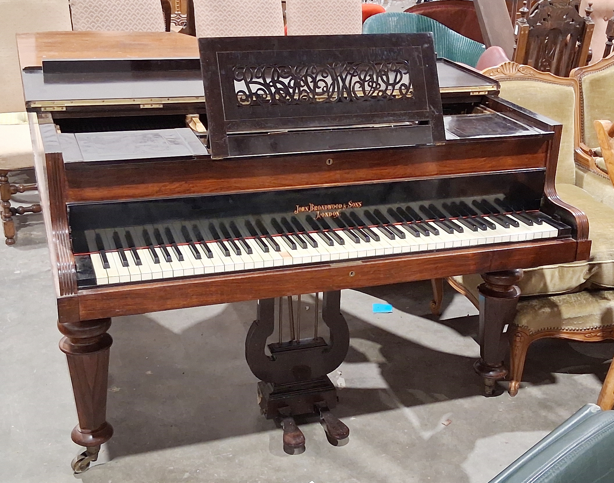 Late Victorian rosewood baby grand piano by John Broadwood & Sons of London, serial number 43079 ( - Image 3 of 3