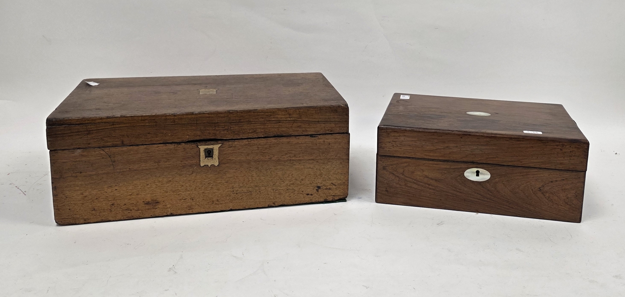 Victorian rosewood travelling dressing box, with mother of pearl inlay, the hinged lid opening to