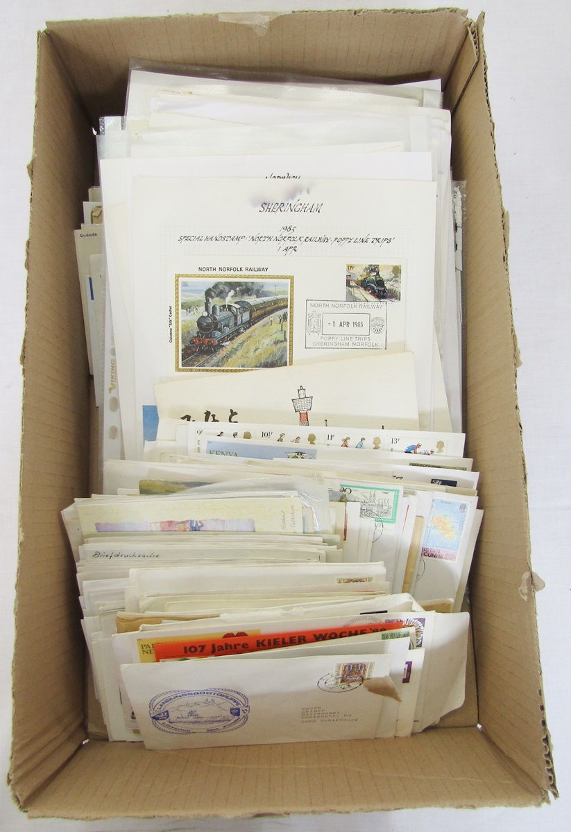 GB & World stamps: Box of 100+ KEVII-QEII period GB & World postal covers and PCs, some written up -