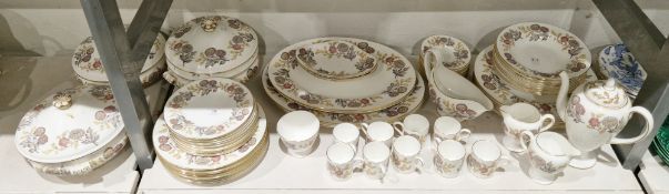 Wedgwood bone china Lichfield pattern part dinner service including: three circular two-handled