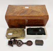 Mixed lot of collectable items to include Regency mahogany and satinwood inlaid tea caddy of