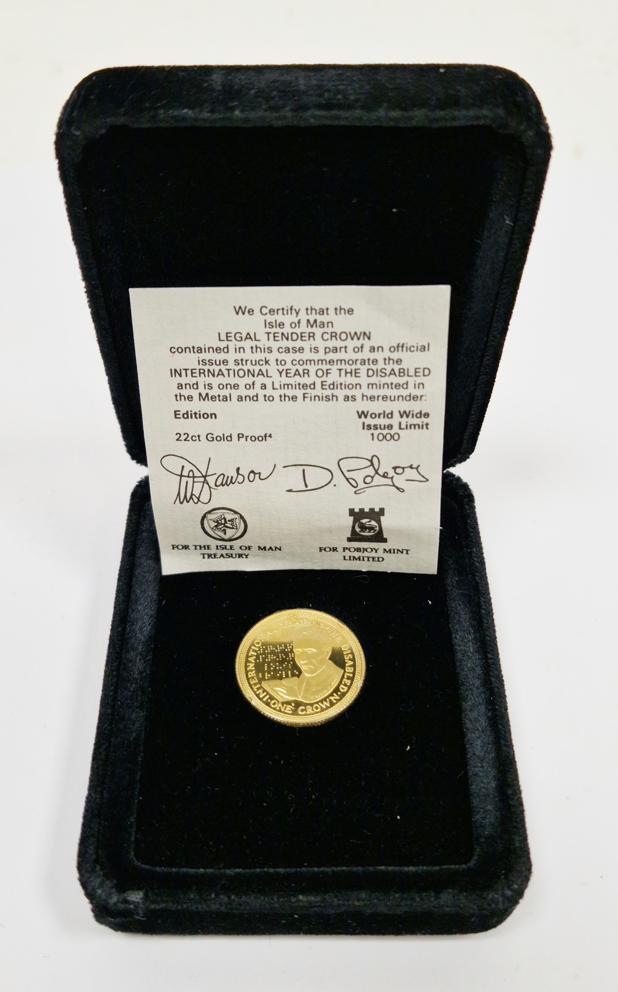 Pobjoy Mint 22ct gold limited edition one crown coin to commemorate the International Year of the