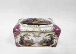 German porcelain small rectangular casket, 19th century, painted in the Meissen-style with figures