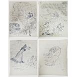 Angela Countess Antrim (1911-1984) Pen and ink Four sketches/designs on lined notebook paper, one