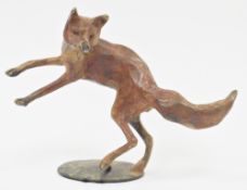 Michael Storey (b.1948) bronze model of a leaping fox with patinated brown finish, unsigned, 11cm