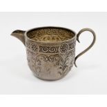 Victorian silver milk jug by Howell & James Ltd, Sheffield 1886, of circular form with engraved