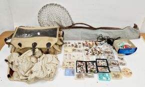 Collection of fishing equipment including large number of flies, mostly boxed, two in Wheatley metal