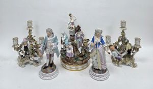 Collection of continental porcelain figures, groups and candlestick groups, late 19th century,