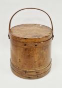 Late 19th/early 20th century pine coopered barrel firkin and cover with swing bentwood handle,