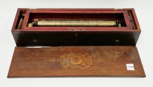 19th century Swiss cylinder music box stamped Nicole Freres, Geneve, the rosewood inlaid case having