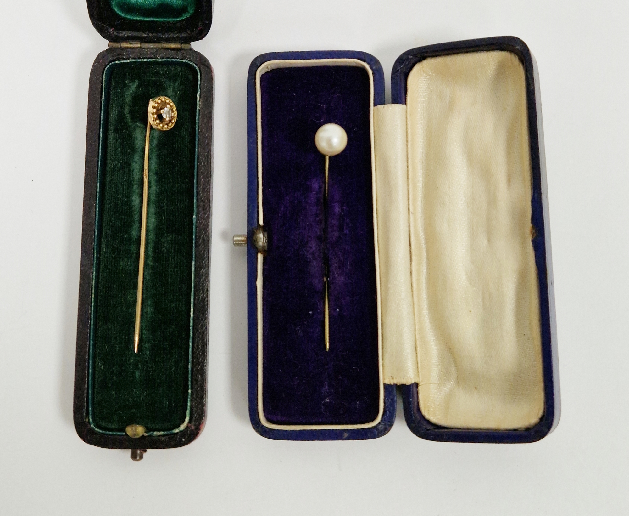 Victorian gold stickpin set with a central diamond within wirework and bead mount, unmarked, - Image 2 of 2