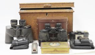 Mixed lot of collectables including cased Ross of London binoculars, two sets of folding pocket