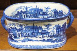 'Victoria Ware Ironstone' footbath in the Victorian style, printed in blue and white depicting a