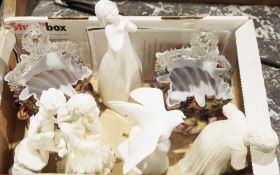 Pair of Victorian cased marbled footed glass baskets of lobed globular form, a Royal Doulton