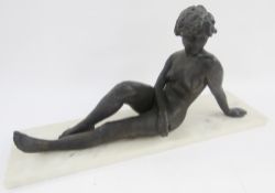 Kenneth Carter RBS (1928-2007) bronze reclining female nude, on marble base, bronze 52cm long x 24cm