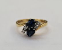 18ct gold, sapphire and diamond set ring, stamped 750, hallmarked, 4.7g gross, ring size P