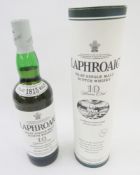 Laphroaig Islay 10yo single malt Scotch whisky, 70cl, 40% vol, in original tube