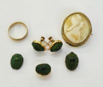 Collection of jewellery items including a 9ct yellow gold wedding band, ring size N½, approx