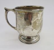 Silver christening mug, Sheffield 1944, on circular stepped foot, 5ozt approx.