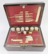 Victorian rosewood workbox from Farthing & Thornhill, 42 Cornhill, inset with mother-of-pearl oval