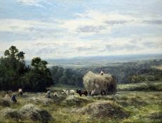 Unattributed Pair late 19th/early 20th century oils on board Haymaking, 23.5cm x 30.5cm (2)